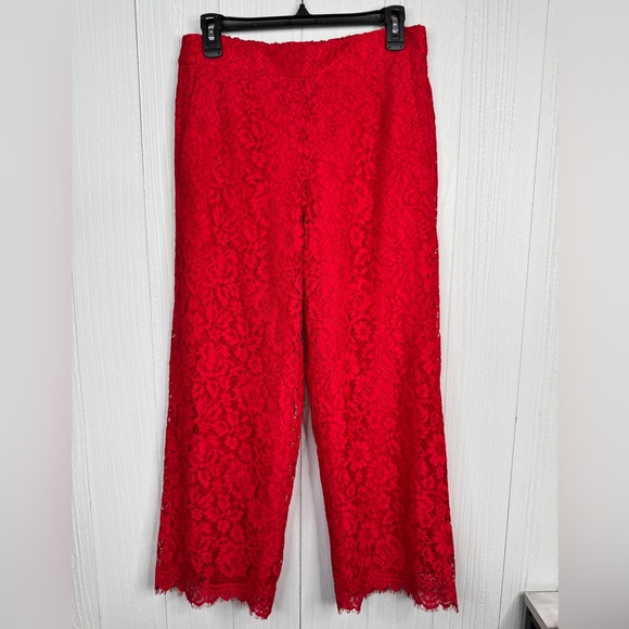 J Crew Red Lace Pull On Peyton Pants | High Rise Wide Leg - Picture 4 of 10